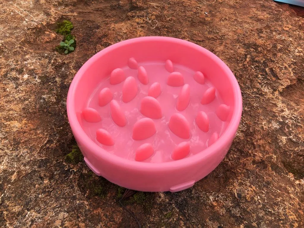 Green Jasgood Fun Interactive Slow Feeder dog bowl with varied groove heights