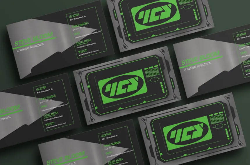 Hgh tech Futuristic Hi caliber Studio Concept Business Card in Black and green