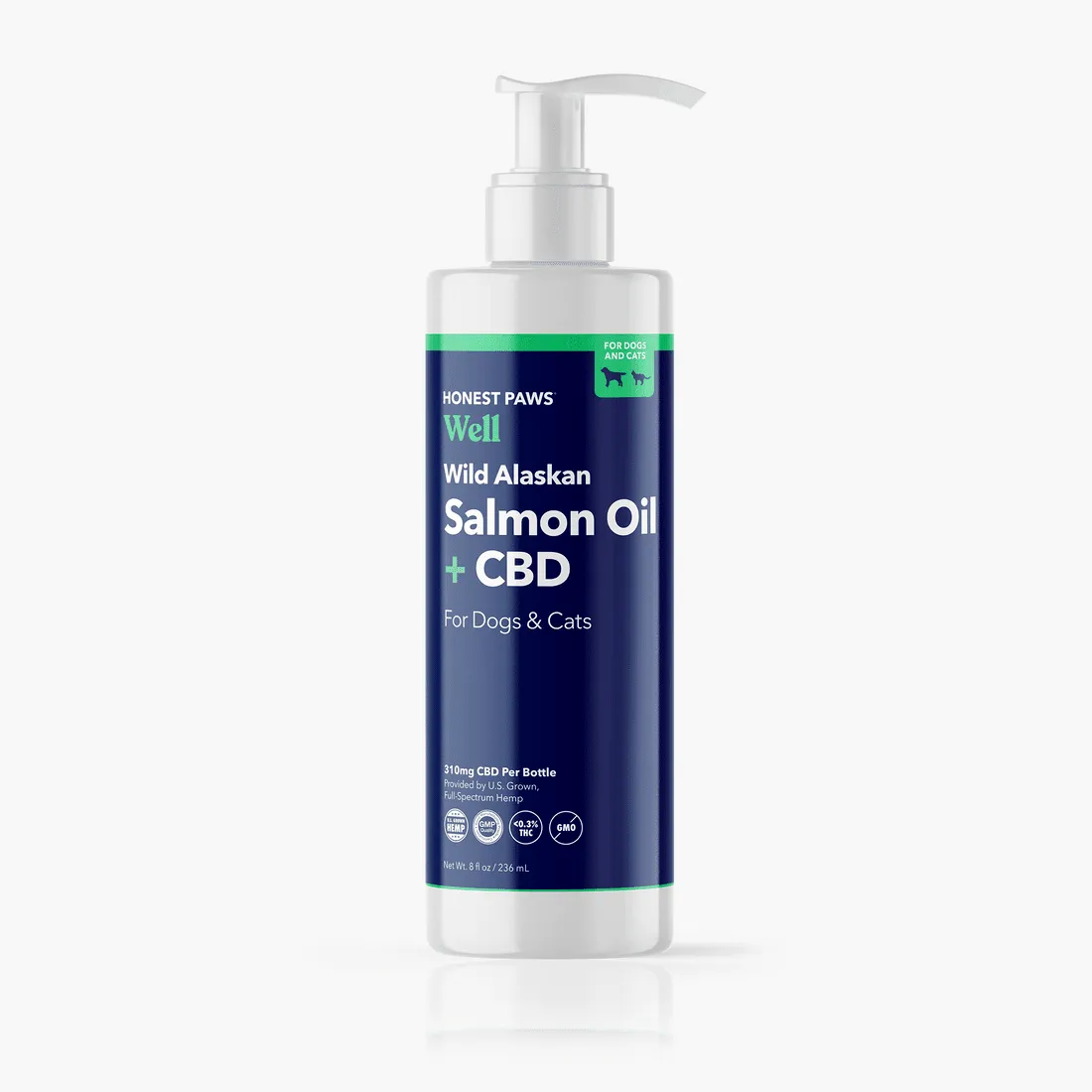 Honest Paws Wild Alaskan Salmon Oil with CBD bottle, highlighting its unique blend for dog wellness