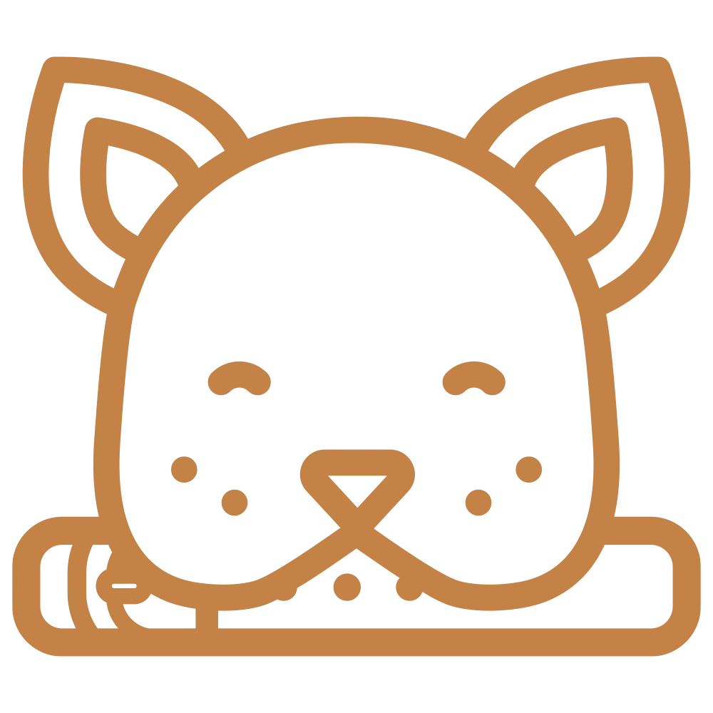 Icon of a dog chewing on a collar with a red 'no' symbol