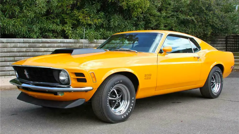 Iconic 1970 Ford Mustang Boss 429 in a classic blue finish, a rare NASCAR homologation special.