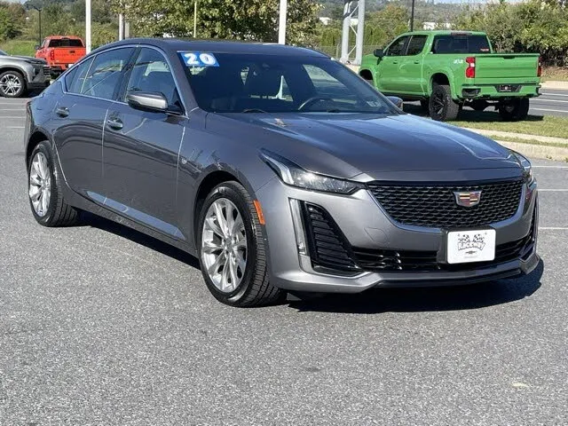 Interior view of a 2020 Cadillac CT5 Premium Luxury showing the dashboard and infotainment screen.