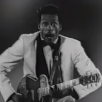Legendary rock and roll pioneer Chuck Berry, whose hit 'Brown-Eyed Handsome Man' explored social themes.