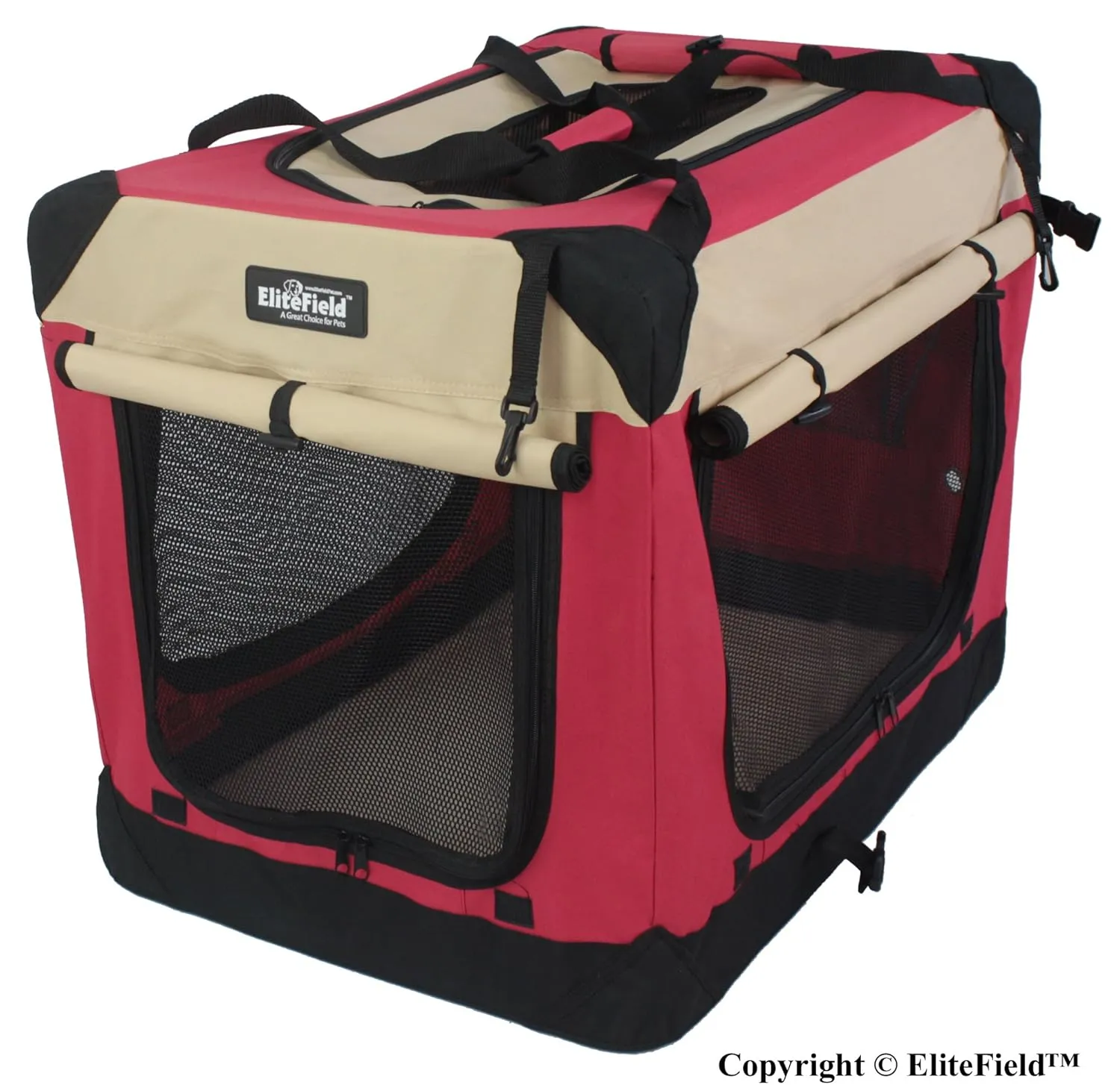 Lightweight grey soft-sided dog crate with mesh windows, suitable for travel and comfortable puppy adventures