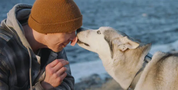 Matt, the protagonist from 'The Year of the Dog,' sharing a quiet moment with his husky companion, Yu'pik.
