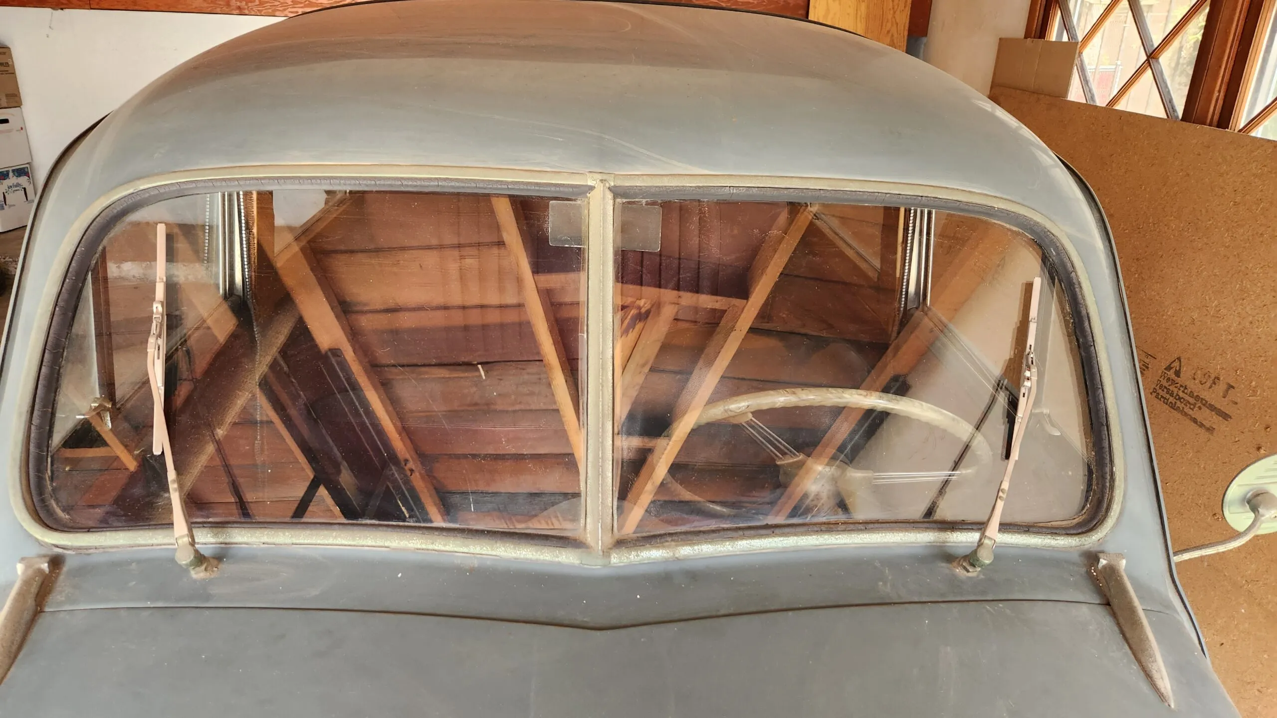 Morris Traveler project car glass
