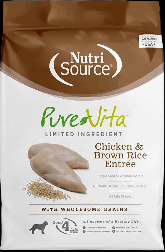 NutriSource PureVita Chicken and Brown Rice Entrée dry dog food bag