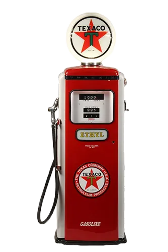 Old Gas Pump from the 1930s on display with vintage signs
