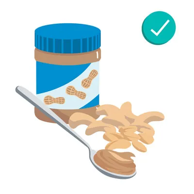 Peanuts, creamy peanut butter, and cashews, safe and healthy dog treats in moderation (unsalted, xylitol-free).