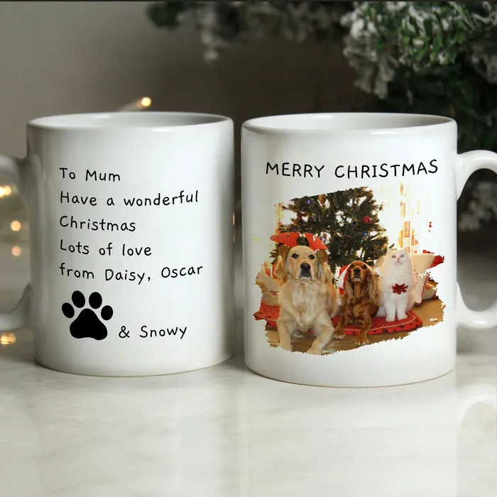 Personalised Any Text Pet Photo Upload Mug with Pawprint Design