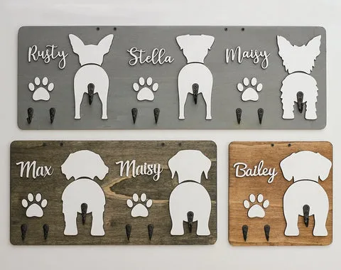 Personalized dog leash holder with paw prints, an organizational Christmas present from dog to dad