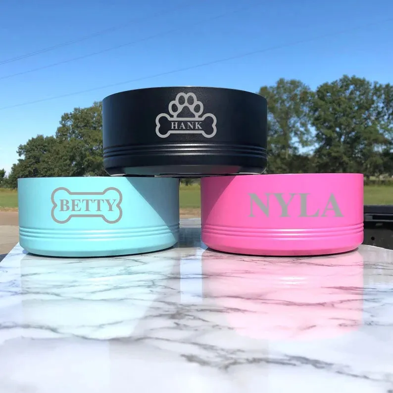 Personalized stainless steel dog bowl, a functional Christmas present from dog to dad