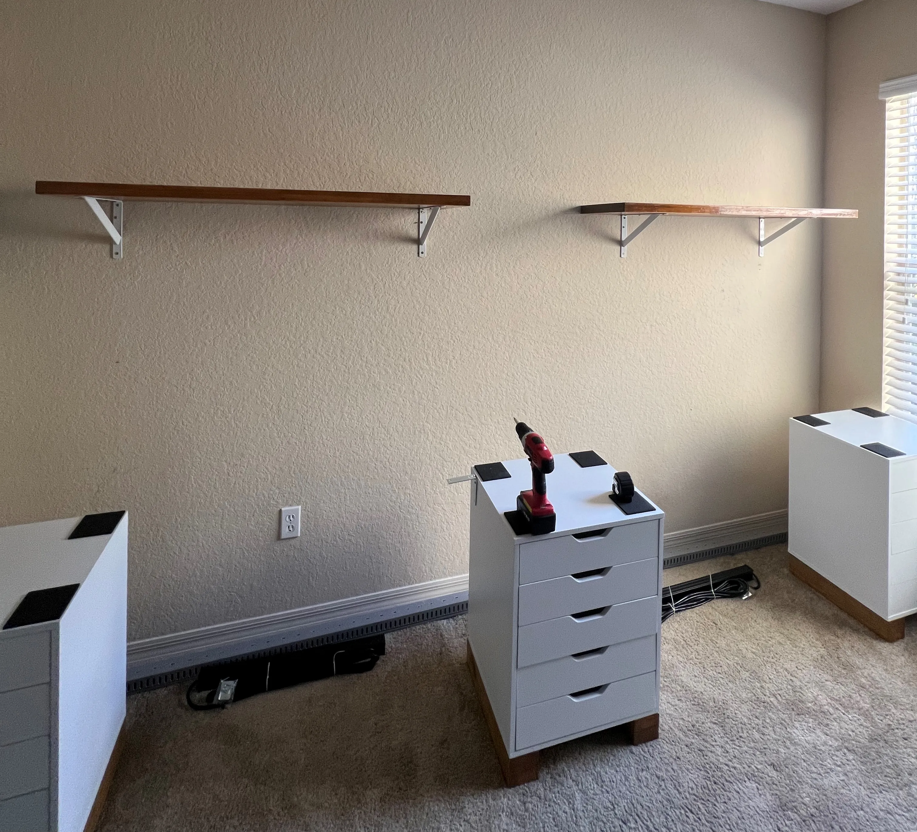 Placing the drawers for the couples gaming desk