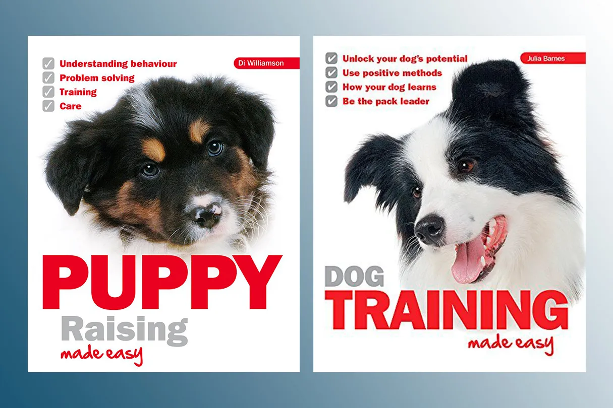 Puppy Raising Made Easy and Dog Training Made Easy book covers, essential reads for UK dog owners