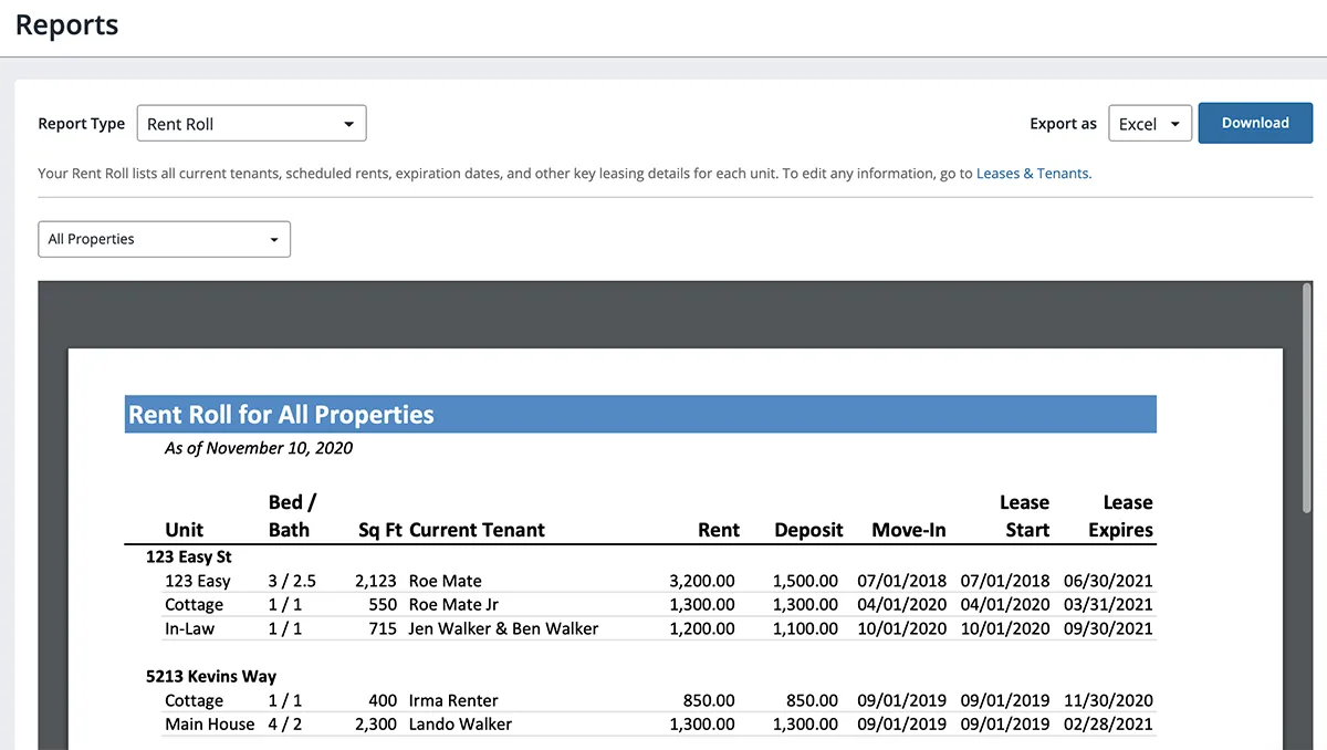 Rent Roll report inside Stessa