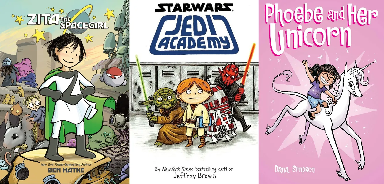 Robotic and fantastical characters, representing imaginative dog man books that you can read.