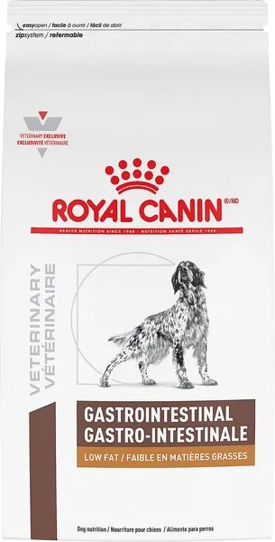 Royal Canin Veterinary Diets Gastrointestinal Low Fat dry dog food bag for digestive health