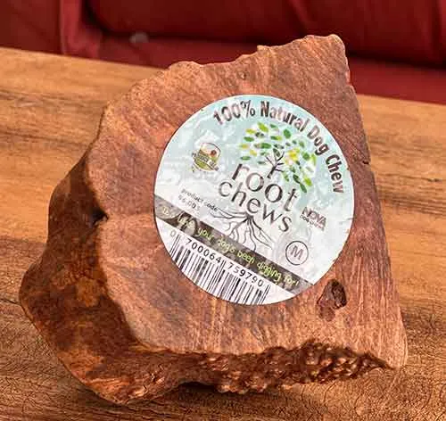 Safe root chew toy for puppies who like wood