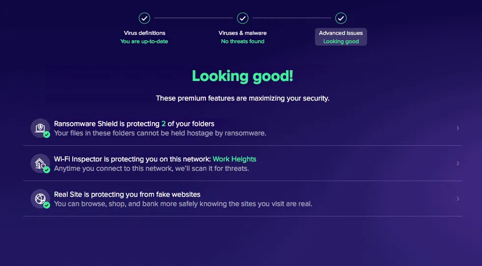 Screenshot of Avast Antivirus software displaying a "Everything Looks Good" status, indicating a secure and protected iPad device.