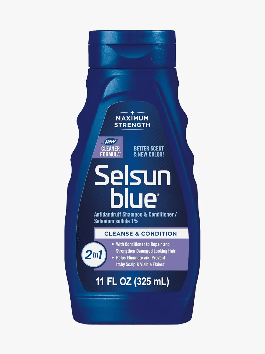 Selsun Blue 2-in-1 Antidandruff Shampoo &amp; Conditioner in branded bottle component on a light gray background
