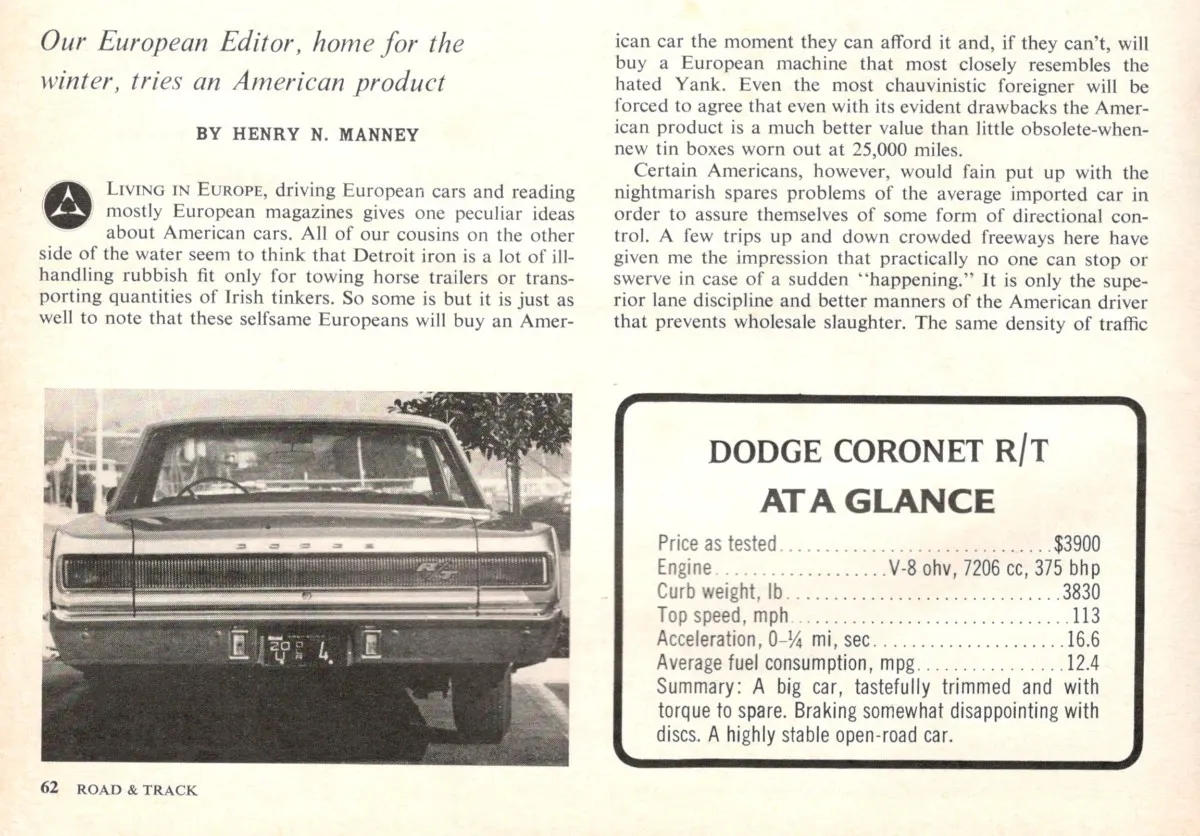 Side profile of a 1967 Dodge Coronet R/T, showcasing its sleek lines and classic muscle car stance.