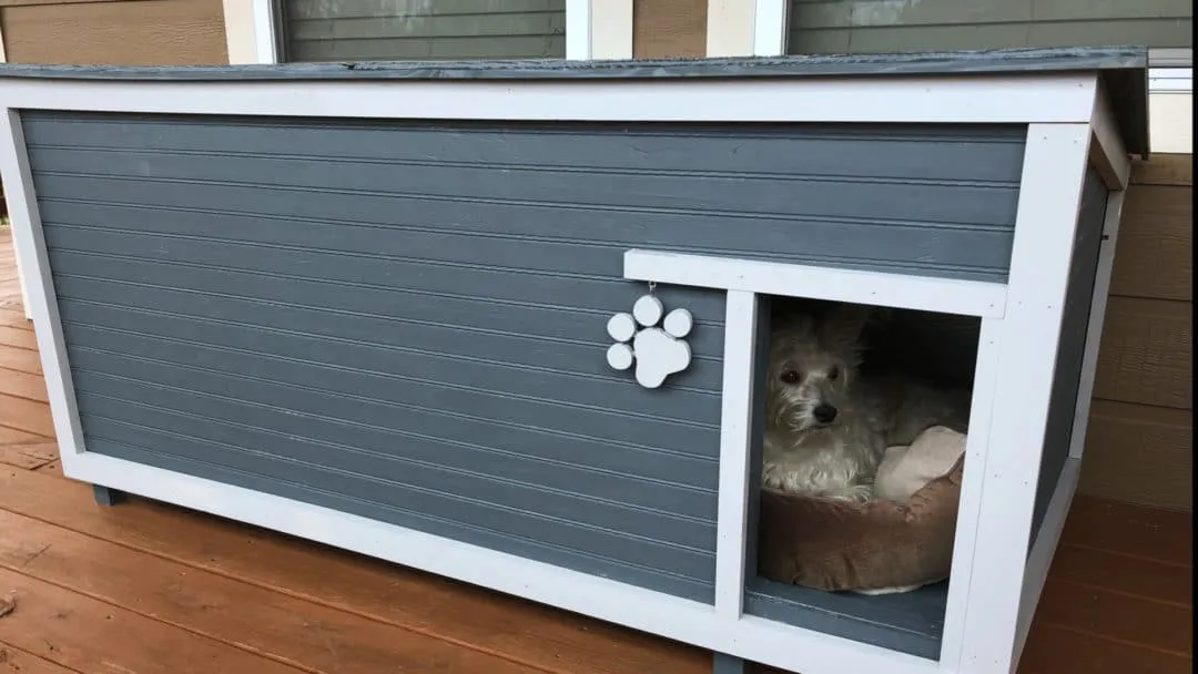 Side view of the finished dog house