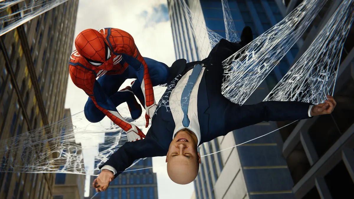 Spider-Man webbing someone up