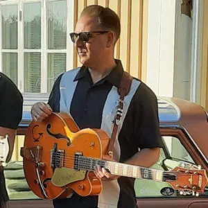 Stefan Jadefjord, a Gretsch artist and music teacher, showcasing his love for classic rock and roll guitar.