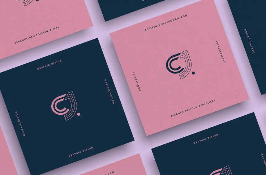 Stylish Dark Blue and Rose Dust Pink Square Business Card