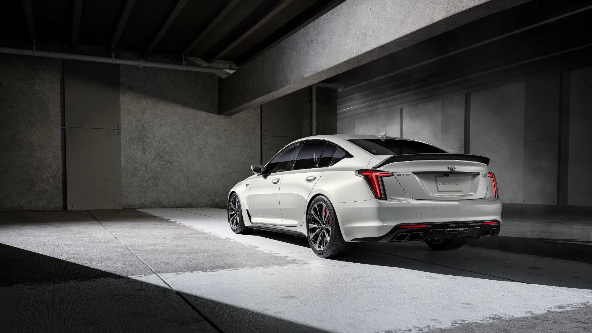 Summit White 2024 Cadillac CT5-V Blackwing rear three-quarter view