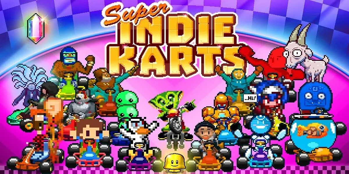 Super Indie Karts key art with multiple indie game characters