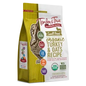 Tender and True Small Breed Organic Turkey &amp; Oats dry dog food packaging