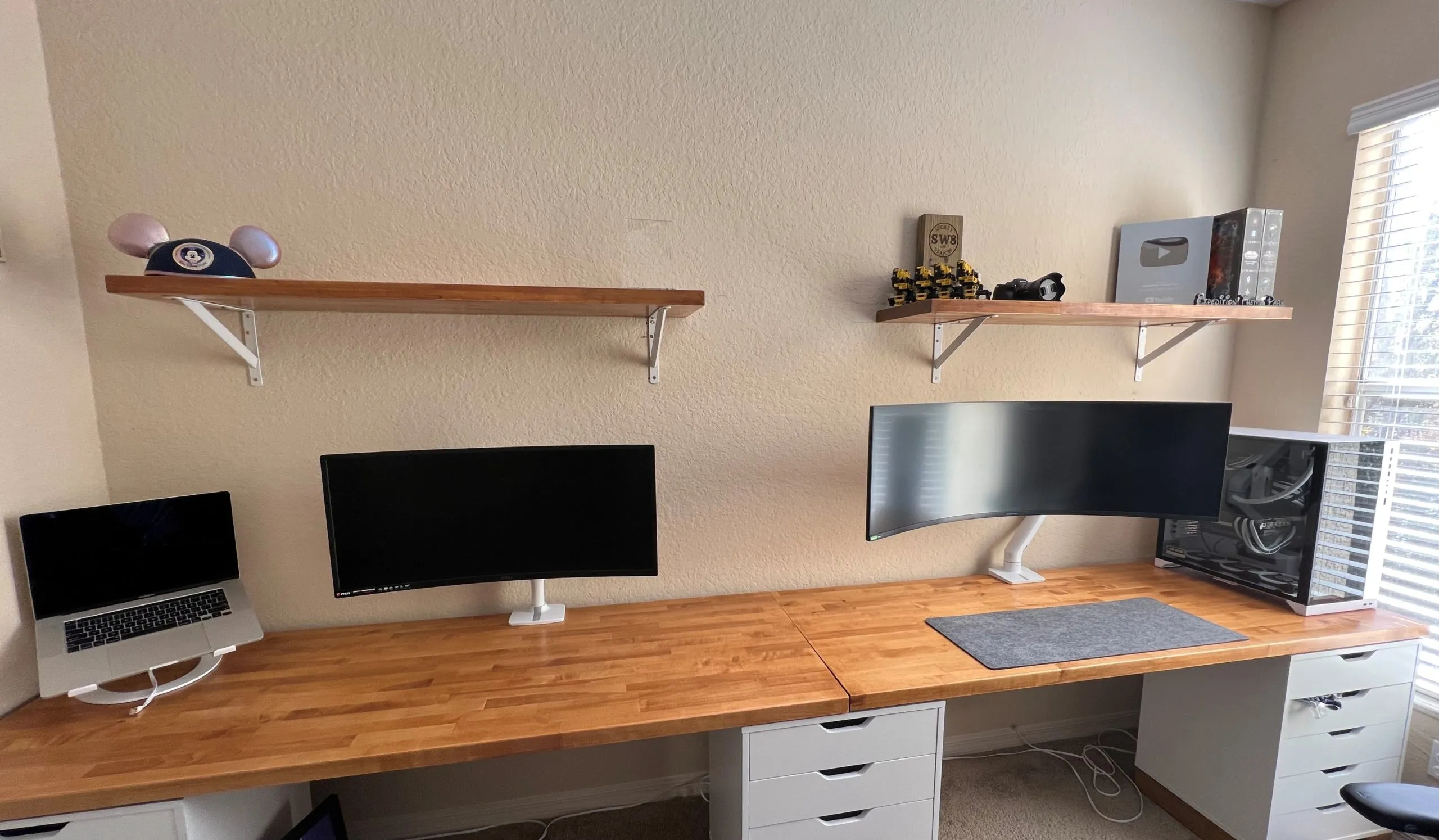 Testing monitor arm locations for the couples gaming desk