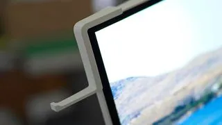 The HP Omen Transcend 32 OLED monitor displaying a detailed graphic, demonstrating its high resolution and color fidelity