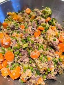 The mixed ingredients appear appetizing before being processed.