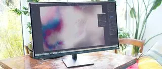 The rear view of the HP Omen Transcend 32 OLED monitor, showing its connectivity ports and sleek back panel