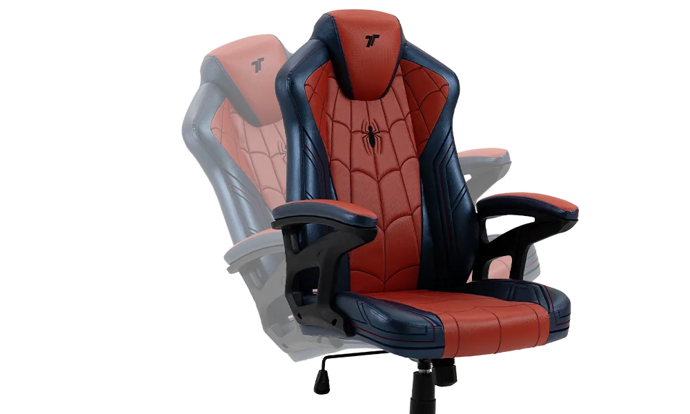 The wider seat base of the TTRacing Duo V4 Spiderman Edition, emphasizing the open-ended structure that allows for greater freedom of movement and a comfortable fit.
