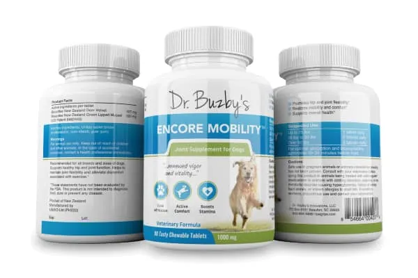 Three bottles of a dog joint supplement