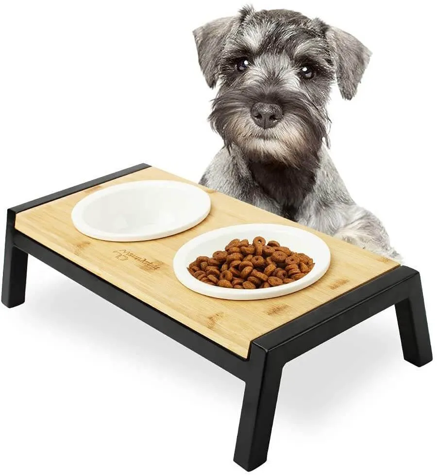 WANTRYAPET Elevated Dog Bowls with bamboo and stainless steel.
