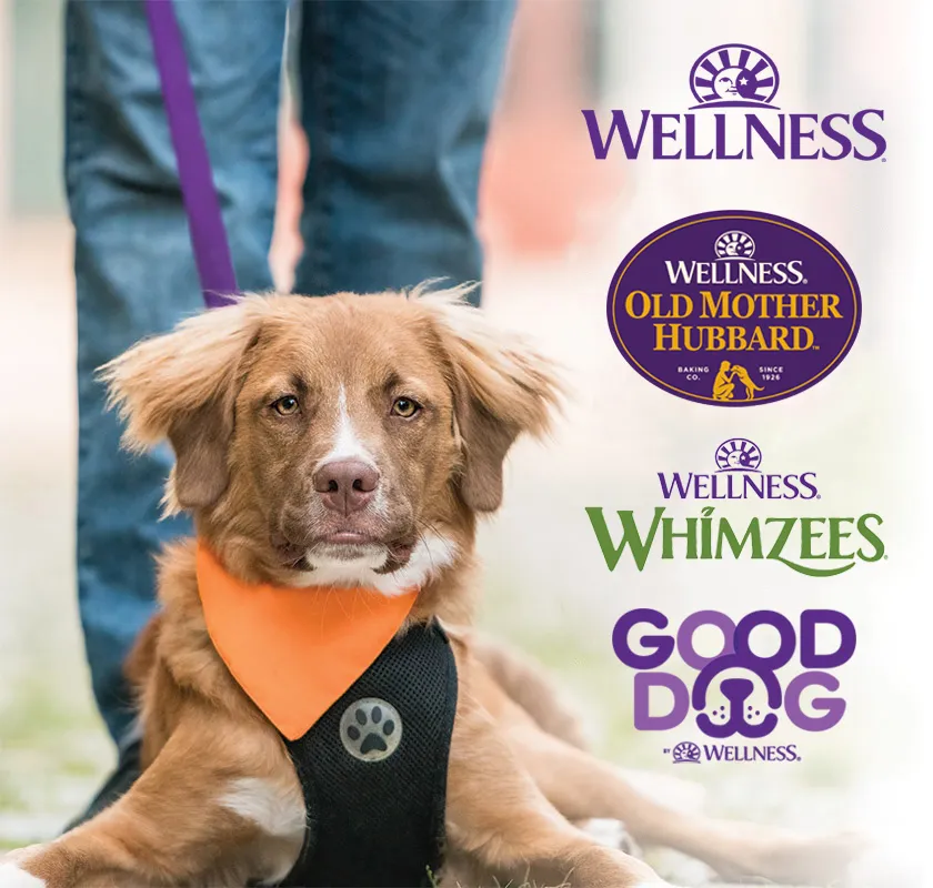 Wellness, Old Mother Hubbard, Whimzees, and Good Dog brand logos