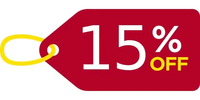 15% off discount tag, indicating promotional offers