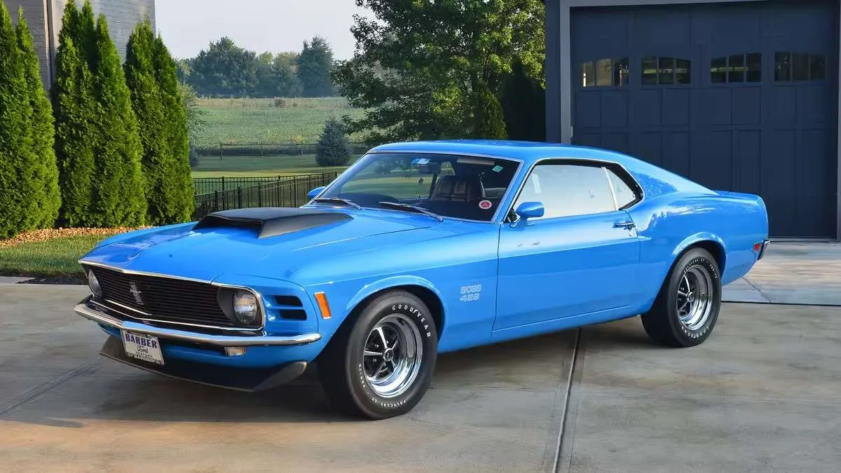 1970 Ford Mustang Boss 429 highlighting its massive engine bay and rare coupe design