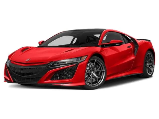 2019 Acura NSX supercar in red on a track with a mountain background