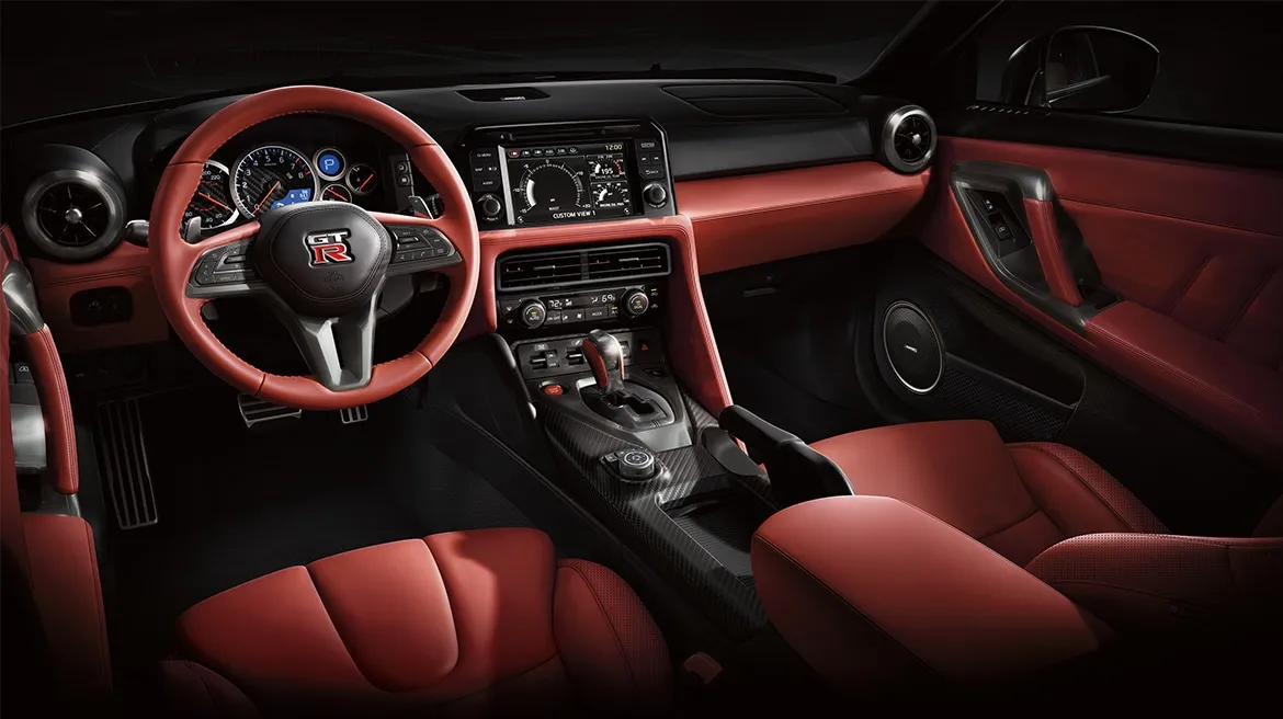 2024 Nissan GT-R interior view of cockpit-inspired instrument panel.
