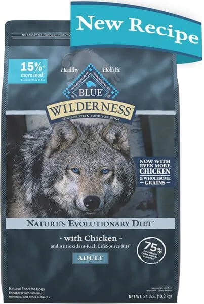 A bag of Blue Buffalo Wilderness dog food