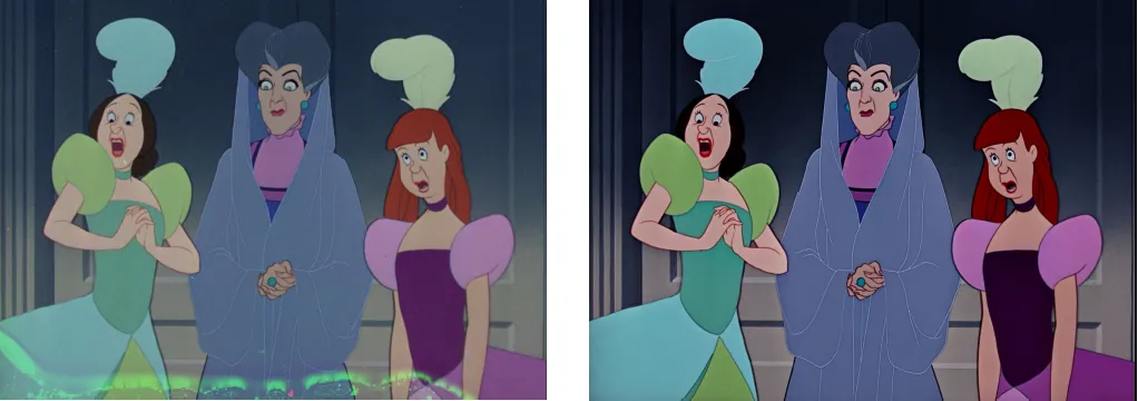 A beautifully restored frame from Disney's classic animated film 'Cinderella'.