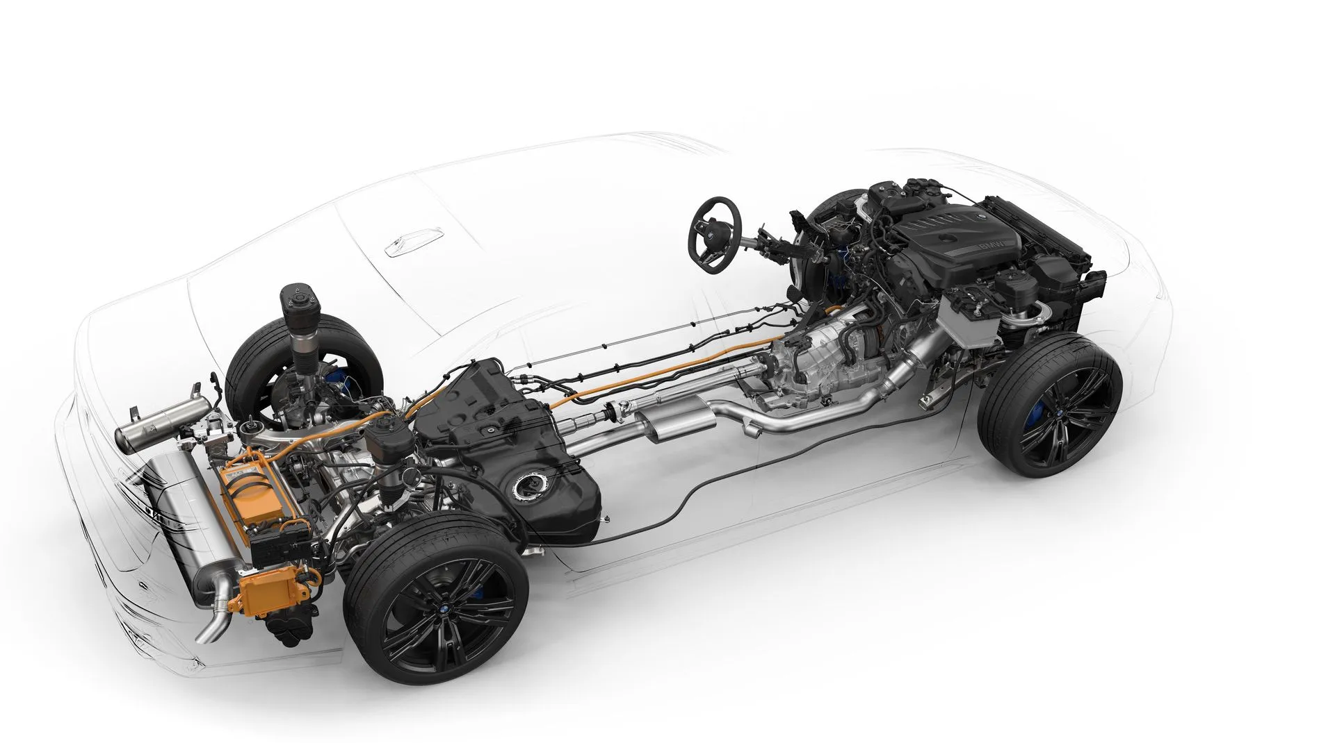 A BMW car in motion, symbolizing the improved efficiency and smooth operation enabled by the 48-volt mild hybrid system