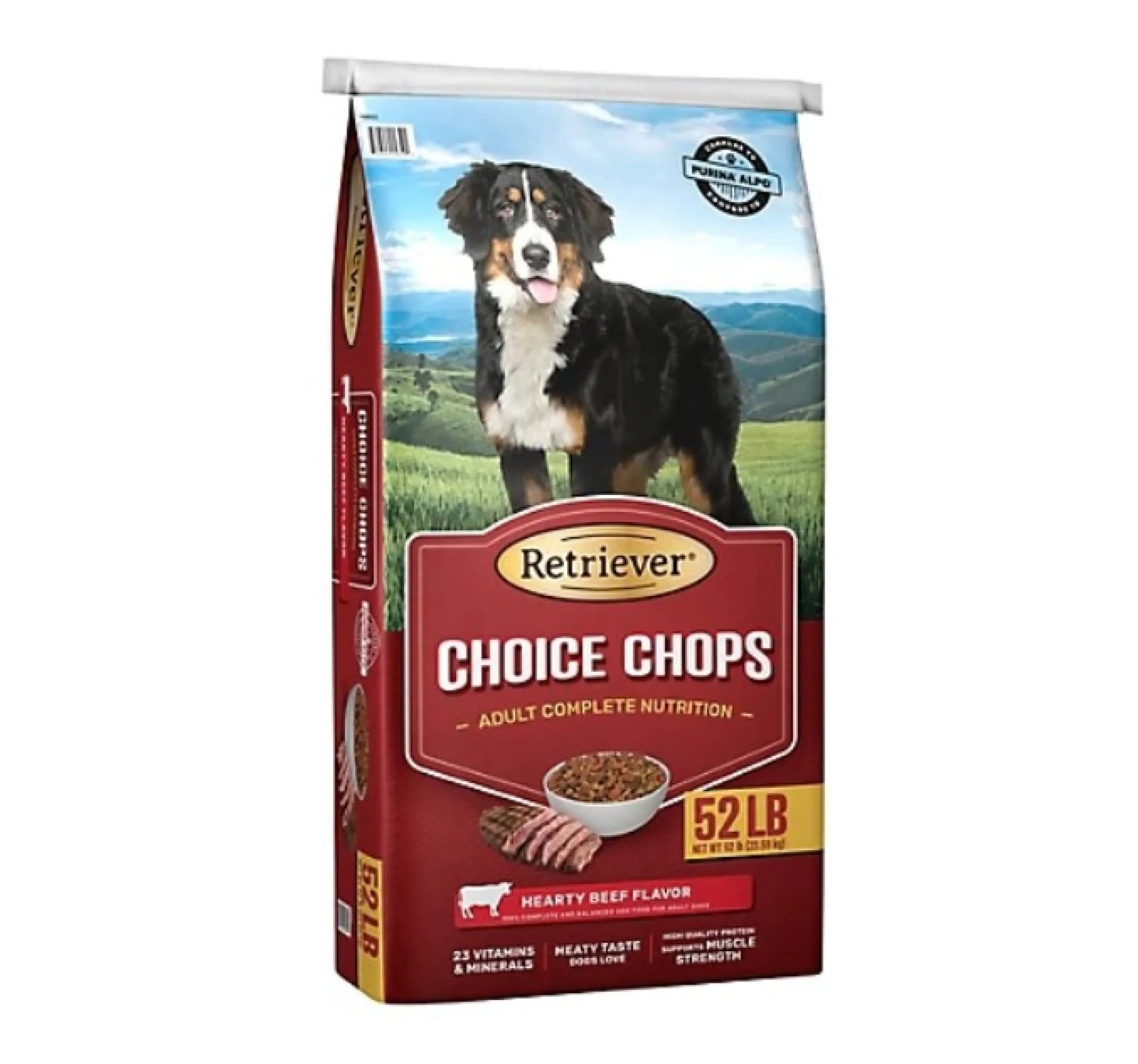 A close-up shot of dry dog food kibble, highlighting the varying textures and colors.