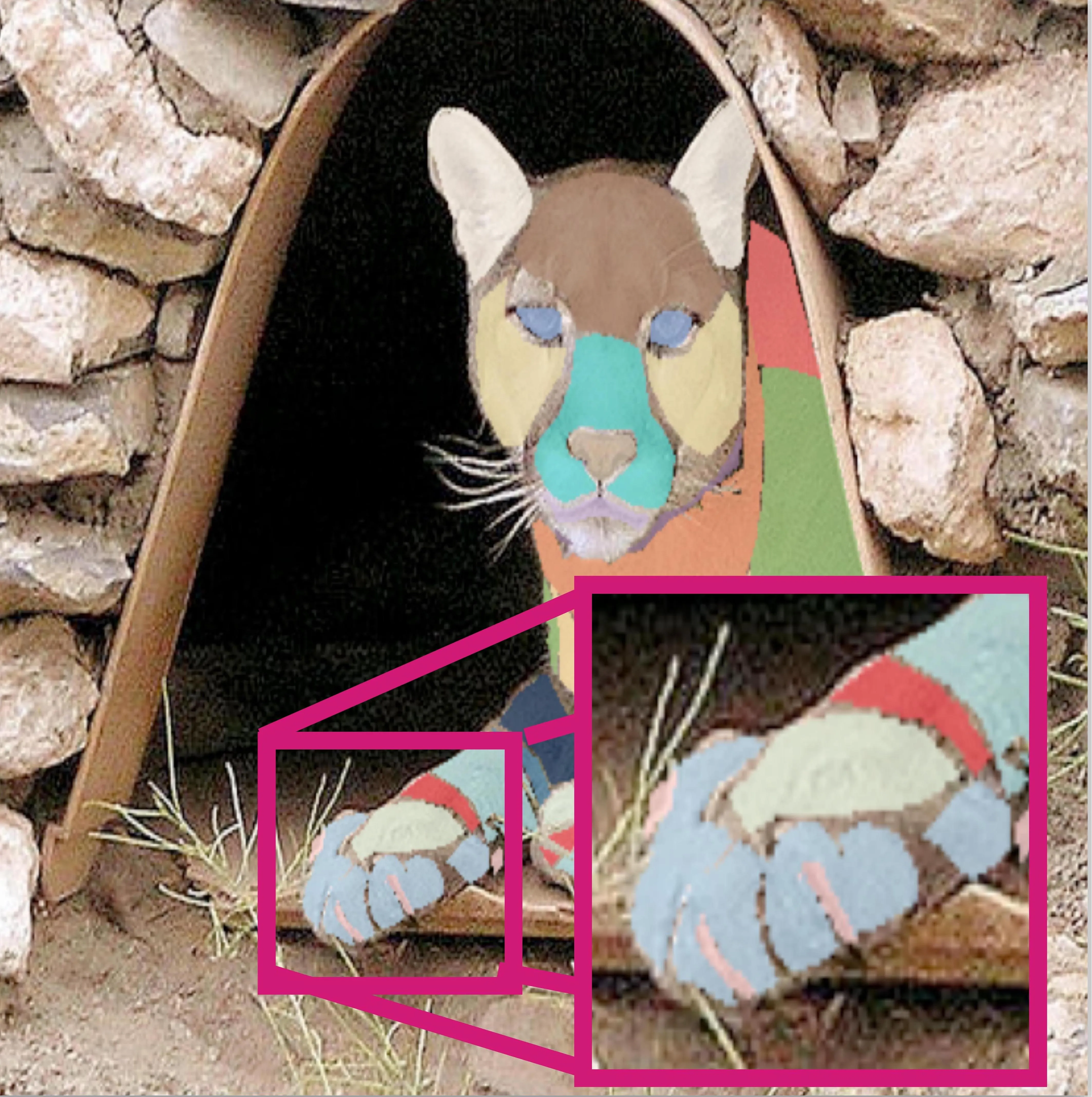 A cougar with subpart decompositions, illustrating hierarchical segmentation techniques in natural images