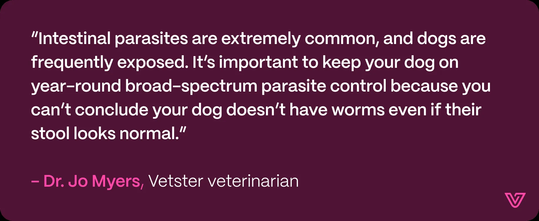 A graphic illustrating key advice from veterinarian Jo Myers on year-round parasite control